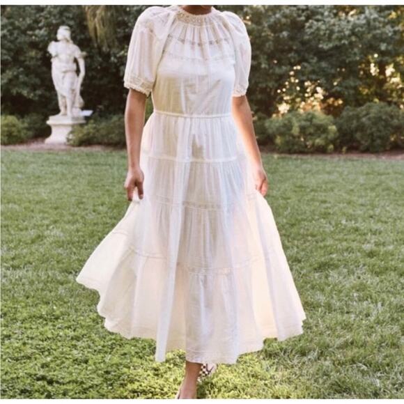 THE GREAT. White Prairie Bird Maxi Tiered Dress Eyelet Womens Size 2 / US M - Picture 2 of 10